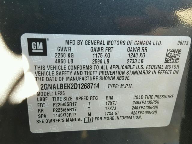 2GNALBEK2D1268714 - 2013 CHEVROLET EQUINOX LS GRAY photo 10