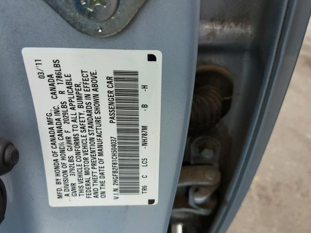 2HGFB2F81CH504037 - 2012 HONDA CIVIC EX BLUE photo 10