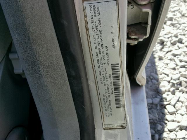 WVWGA21J1YW741202 - 2000 VOLKSWAGEN GOLF GLS SILVER photo 10