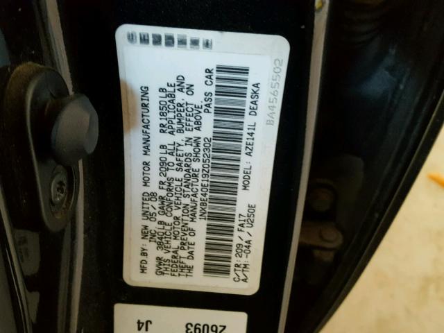 1NXBE40E19Z052302 - 2009 TOYOTA COROLLA XR 黑色 照片 10