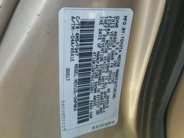 4T1GK12W7SU110261 - 1995 TOYOTA CAMRY LE BROWN photo 10