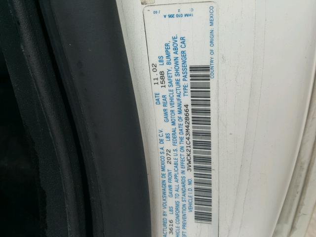 3VWCK21C43M428664 - 2003 VOLKSWAGEN NEW BEETLE WHITE photo 10