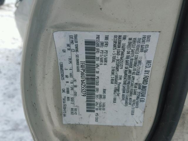 1FAFP56U76A255279 - 2006 FORD TAURUS SEL GOLD photo 10