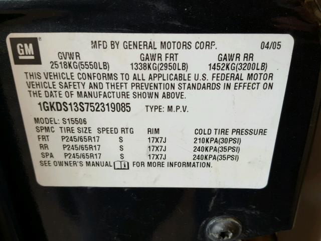 1GKDS13S752319085 - 2005 GMC ENVOY GRAY photo 10