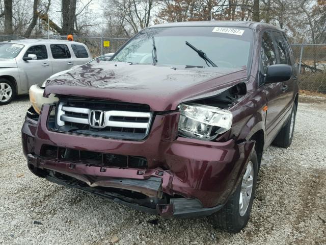 5FNYF28137B033516 - 2007 HONDA PILOT LX BURGUNDY photo 2