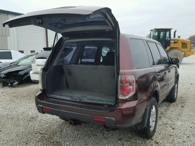 5FNYF28137B033516 - 2007 HONDA PILOT LX BURGUNDY photo 4