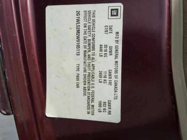 2G1WL52M2W9105113 - 1998 CHEVROLET LUMINA BAS MAROON photo 10