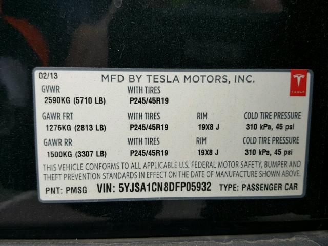 5YJSA1CN8DFP05932 - 2013 TELS MODEL S GREEN photo 10