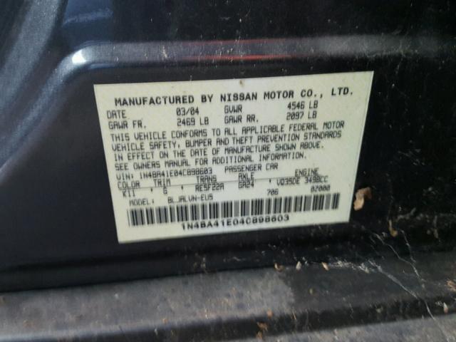 1N4BA41E04C898603 - 2004 NISSAN MAXIMA SE BLACK photo 10