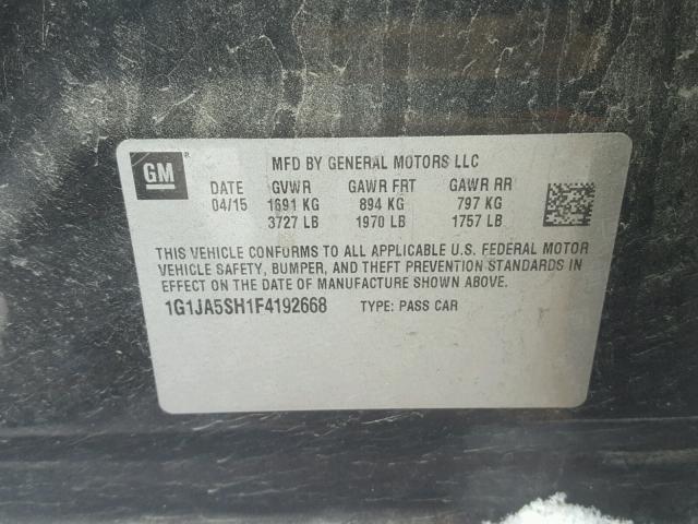 1G1JA5SH1F4192668 - 2015 CHEVROLET SONIC LS 黑色 照片 10