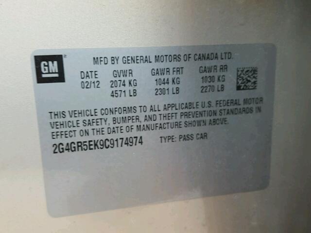 2G4GR5EK9C9174974 - 2012 BUICK REGAL Dorado foto 10