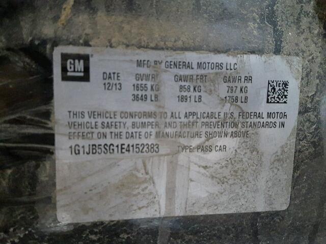1G1JB5SG1E4152383 - 2014 CHEVROLET SONIC LS 黑色 照片 10