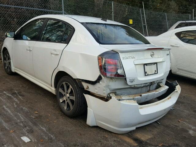 3N1AB6AP6CL723505 - 2012 NISSAN SENTRA 2.0 WHITE photo 3