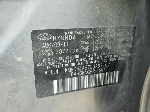 KMHDH4AE7CU267107 - 2012 HYUNDAI ELANTRA GL GRAY photo 10