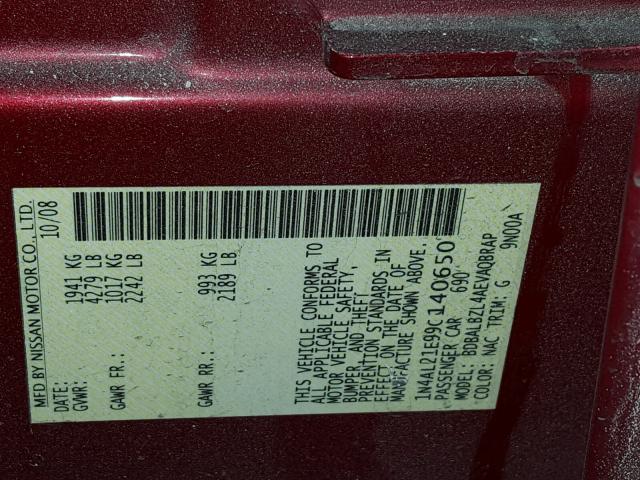 1N4AL21E99C140650 - 2009 NISSAN ALTIMA 2.5 RED photo 10