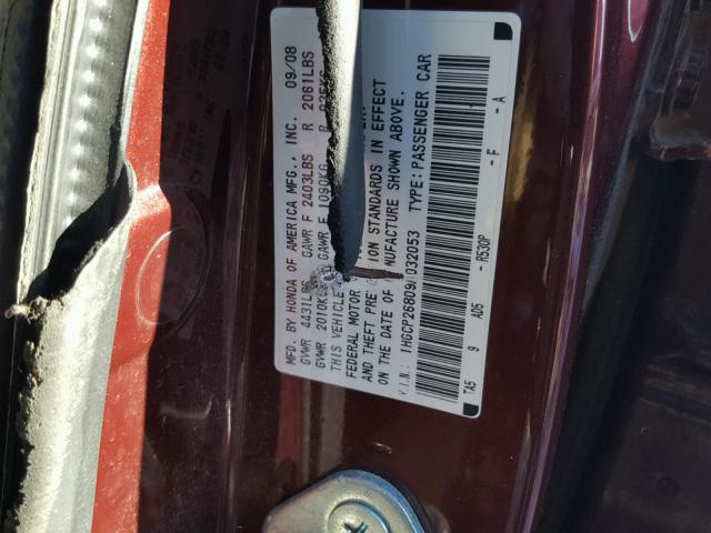 1HGCP26809A032053 - 2009 HONDA ACCORD EXL BURGUNDY photo 10