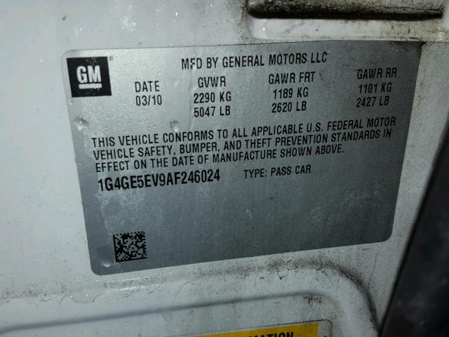 1G4GE5EV9AF246024 - 2010 BUICK LACROSSE C WHITE photo 10