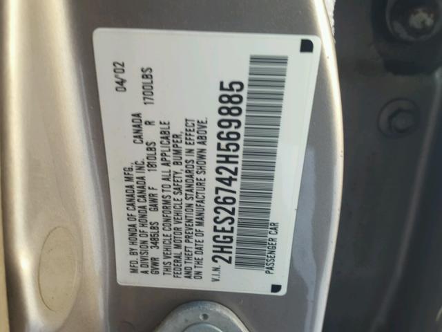 2HGES26742H569885 - 2002 HONDA CIVIC EX 棕色 照片 10