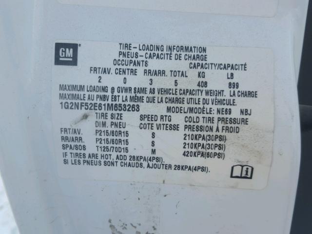 1G2NF52E61M653263 - 2001 PONTIAC GRAND AM S Սպիտակ լուսանկար 10