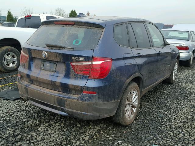 5UXWX9C51D0A18905 - 2013 BMW X3 XDRIVE2 BLUE photo 4