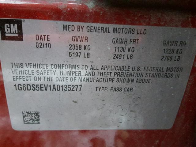 1G6DS5EV1A0135277 - 2010 CADILLAC CTS PREMIU RED photo 10