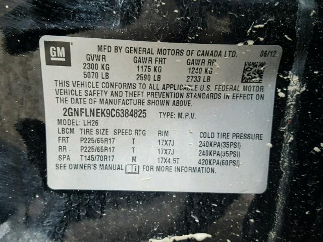 2GNFLNEK9C6384825 - 2012 CHEVROLET EQUINOX LT BLACK photo 10