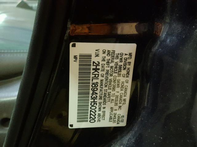 2HKRL18943H502220 - 2003 HONDA ODYSSEY EX BLACK photo 10