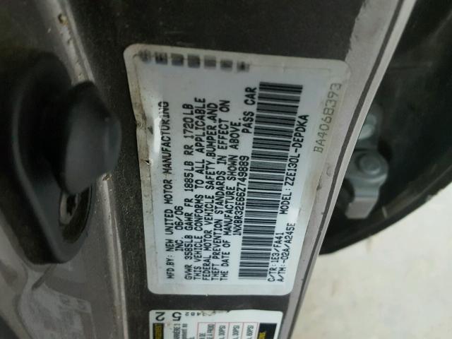 1NXBR32E66Z749889 - 2006 TOYOTA COROLLA CE GRAY photo 10