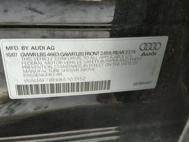 WAUAF78E68A103552 - 2008 AUDI A4 2.0T BLACK photo 10