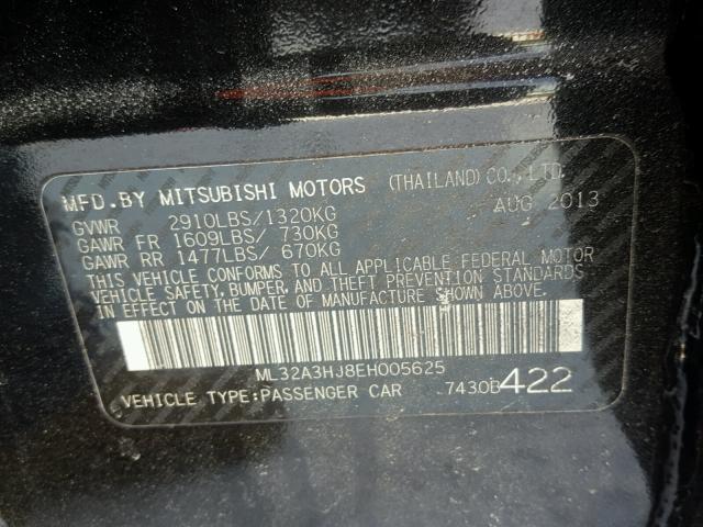 ML32A3HJ8EH005625 - 2014 MITSUBISHI MIRAGE DE BLACK photo 10