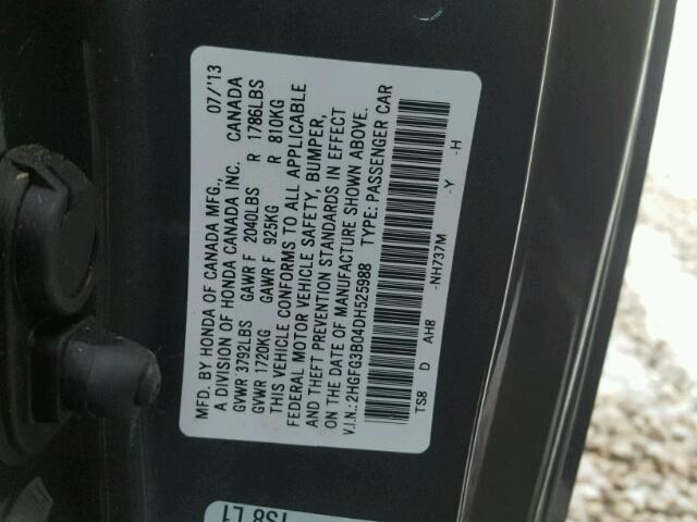 2HGFG3B04DH525988 - 2013 HONDA CIVIC EXL فحمي صورة 10