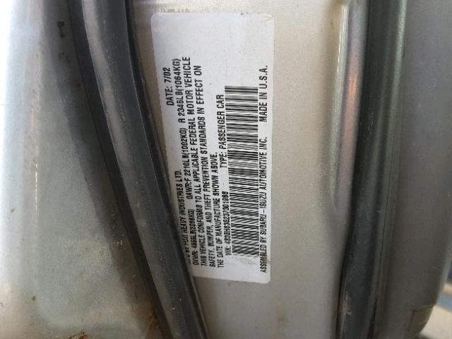 4S3BH635237301988 - 2003 SUBARU LEGACY L SILVER photo 10