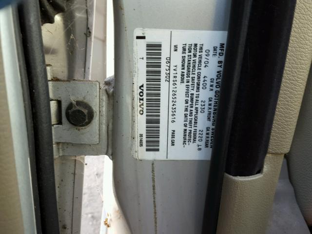 YV1RS612652435616 - 2005 VOLVO S60 SILVER photo 10