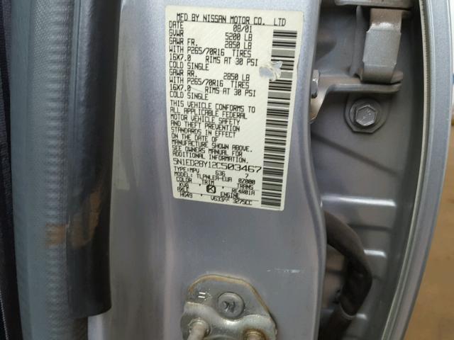 5N1ED28Y12C503467 - 2002 NISSAN XTERRA XE GRAY photo 10