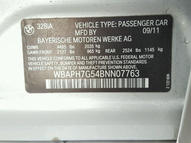 WBAPH7G54BNN07763 - 2011 BMW 328 I SILVER photo 10