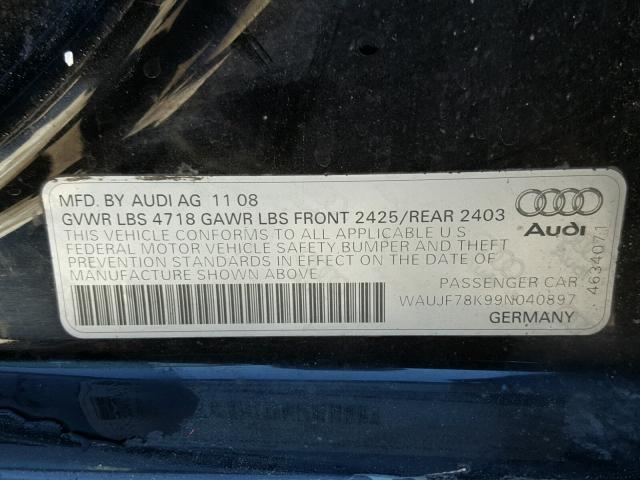 WAUJF78K99N040897 - 2009 AUDI A4 PREMIUM BLACK photo 10