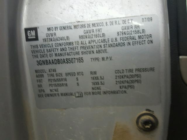 3GNBAADB0AS507165 - 2010 CHEVROLET HHR LS SILVER photo 10