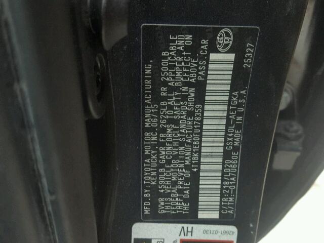 4T1BK1EB0FU178359 - 2015 TOYOTA AVALON XLE WHITE photo 10