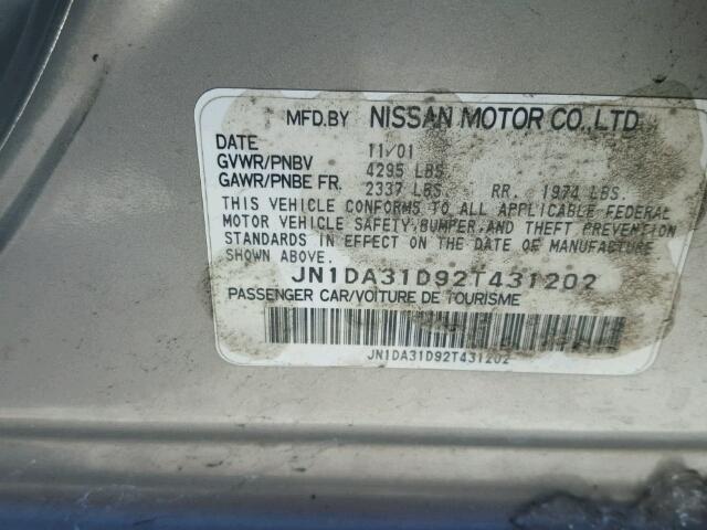 JN1DA31D92T431201 - 2002 NISSAN MAXIMA GLE SILVER photo 10