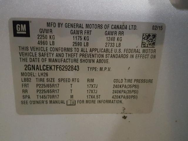 2GNALCEK7F6292843 - 2015 CHEVROLET EQUINOX LT SILVER photo 10