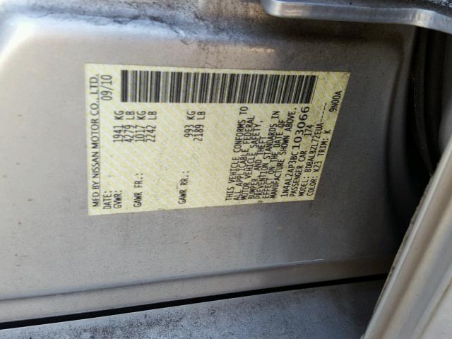 1N4AL2AP3BC103066 - 2011 NISSAN ALTIMA BAS SILVER photo 10