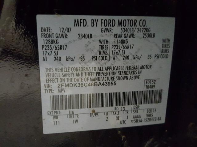 2FMDK36C48BA43955 - 2008 FORD EDGE SE BLACK photo 10