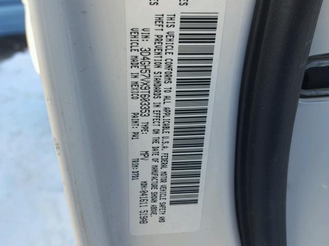 3D4GH57VX9T603353 - 2009 DODGE JOURNEY SX WHITE photo 10