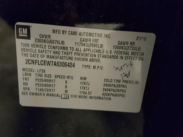 2CNFLCEW7A6306424 - 2010 CHEVROLET EQUINOX LS BLACK photo 10