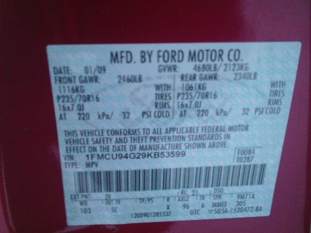 1FMCU94G29KB53599 - 2009 FORD ESCAPE LIM RED photo 10