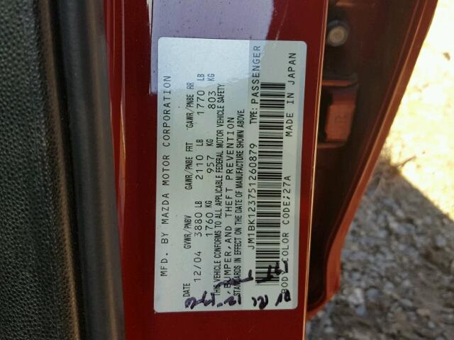 JM1BK123751260879 - 2005 MAZDA 3 S RED photo 10