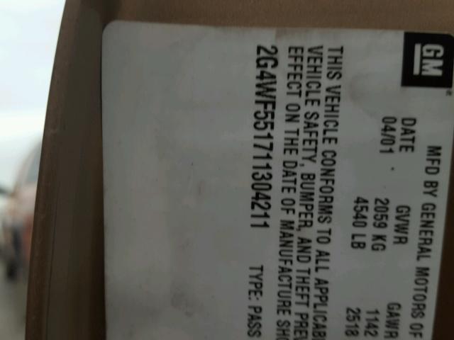 2G4WF551711304211 - 2001 BUICK REGAL GS GOLD photo 10