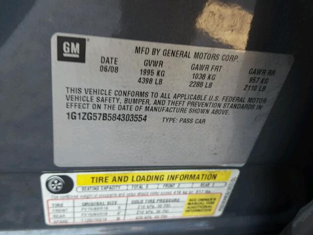 1G1ZG57B584303554 - 2008 CHEVROLET MALIBU LS GRAY photo 10