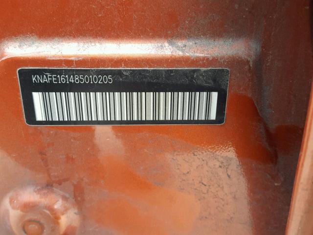 KNAFE161485010205 - 2008 KIA SPECTRA5 5 ORANGE photo 10