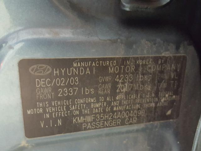 KMHWF35H24A004099 - 2004 HYUNDAI SONATA GLS BLUE photo 10